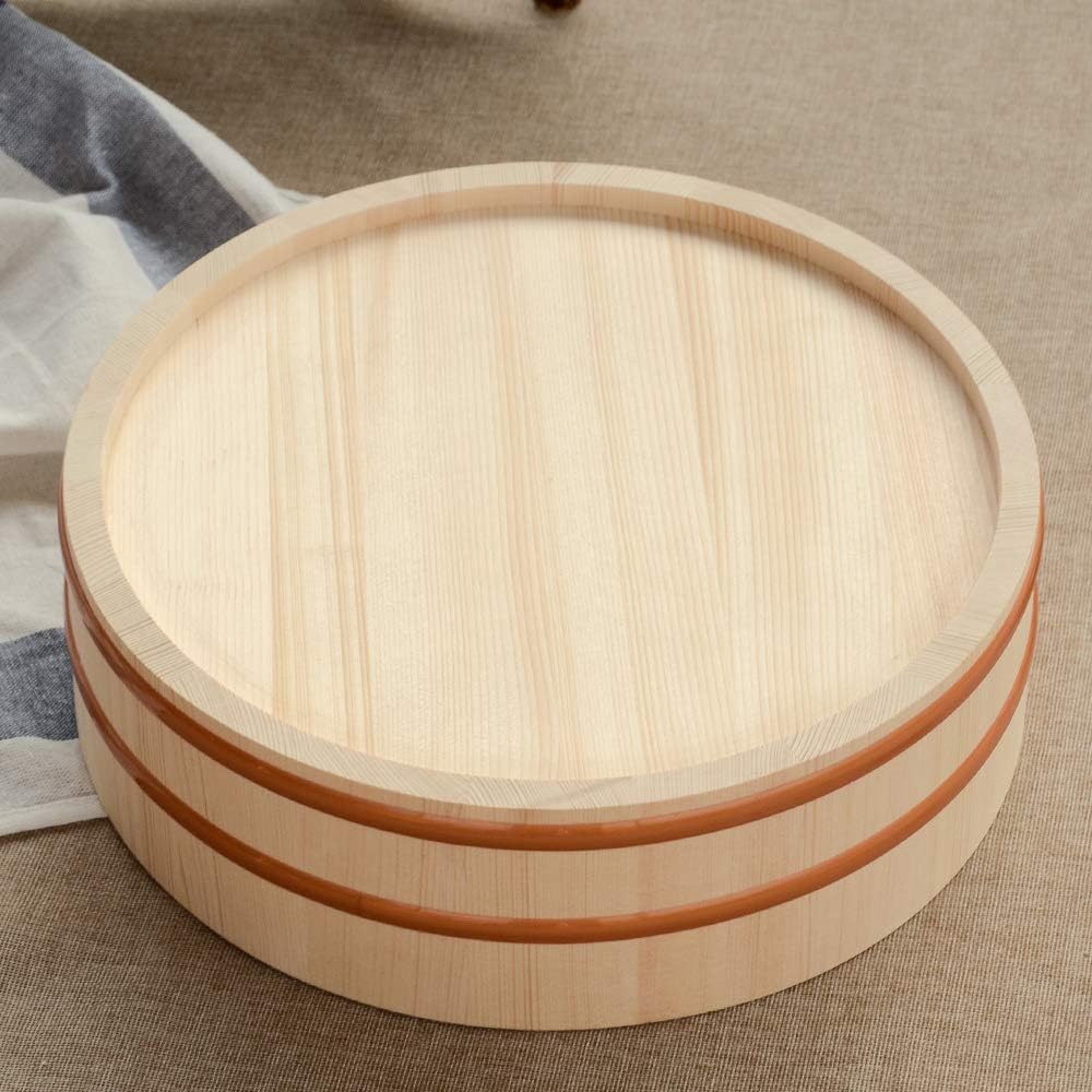 Kichgather 10.6 Inch Wooden Sushi Rice Bowl Hangiri Sushi Oke Rice Mixing Tub