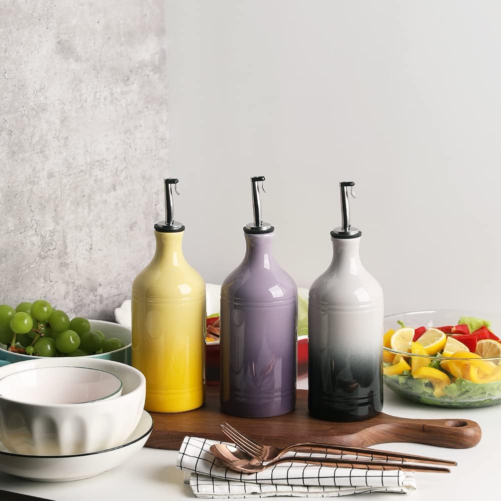Sweejar Ceramic Olive Oil Dispenser Bottle, Opaque Oil Cruet Protects Oil to Reduce Oxidation, Suitable for Oil, Vinegar, Coffee Syrups & Other Liquids, Pack of 1, 15.5 Fl Oz (Gradient Gray)