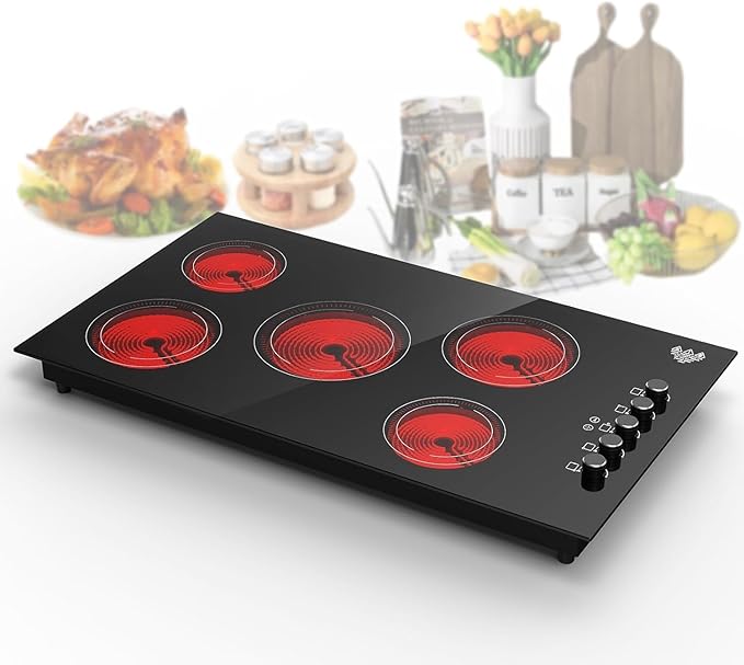 VBGK Electric Cooktop 36 inch,Built-in 36 inch Electric Cooktop 8000W Power Control by Knob, 36 induction cooktop with 9 Power Levels with Child Safety Lock, Timer,Over-Temperature 220V-240V.