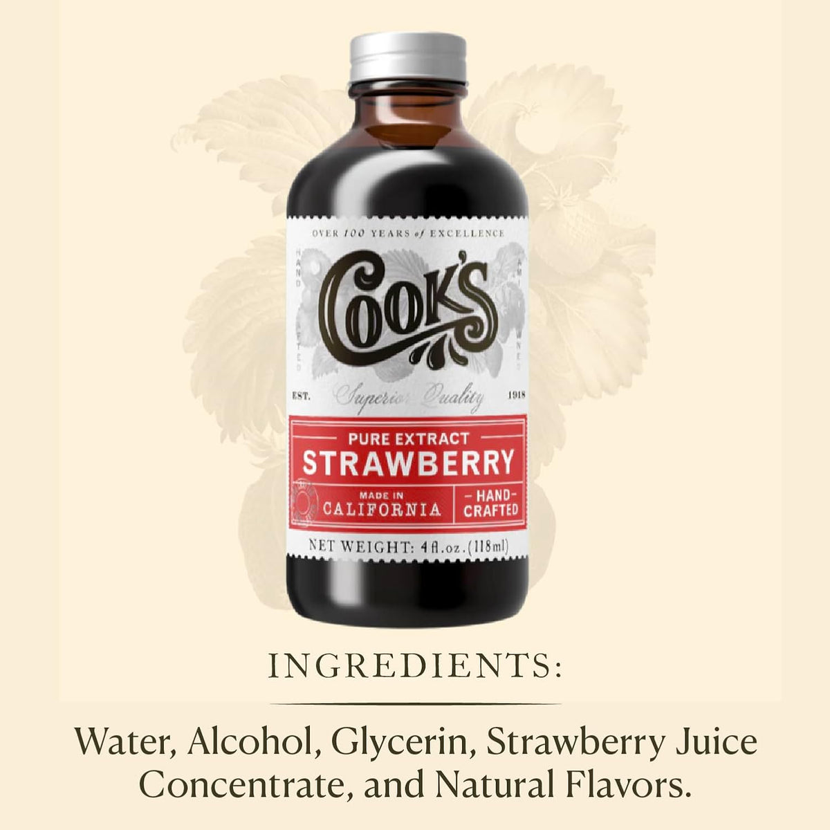 Cook's, Strawberry Extract for Baking, Preserves, Syrup, Cookies, Cakes, 8 oz