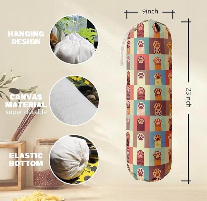 Cat Pattern Grocery Bags Holder Organizer For Shopping Bags，Wall Mount Plastic Bags Storage Container Dispensers, Pet Lovers Home Kitchen Gifts For Women, Family, Friends, Cat Dad, Cat Mom