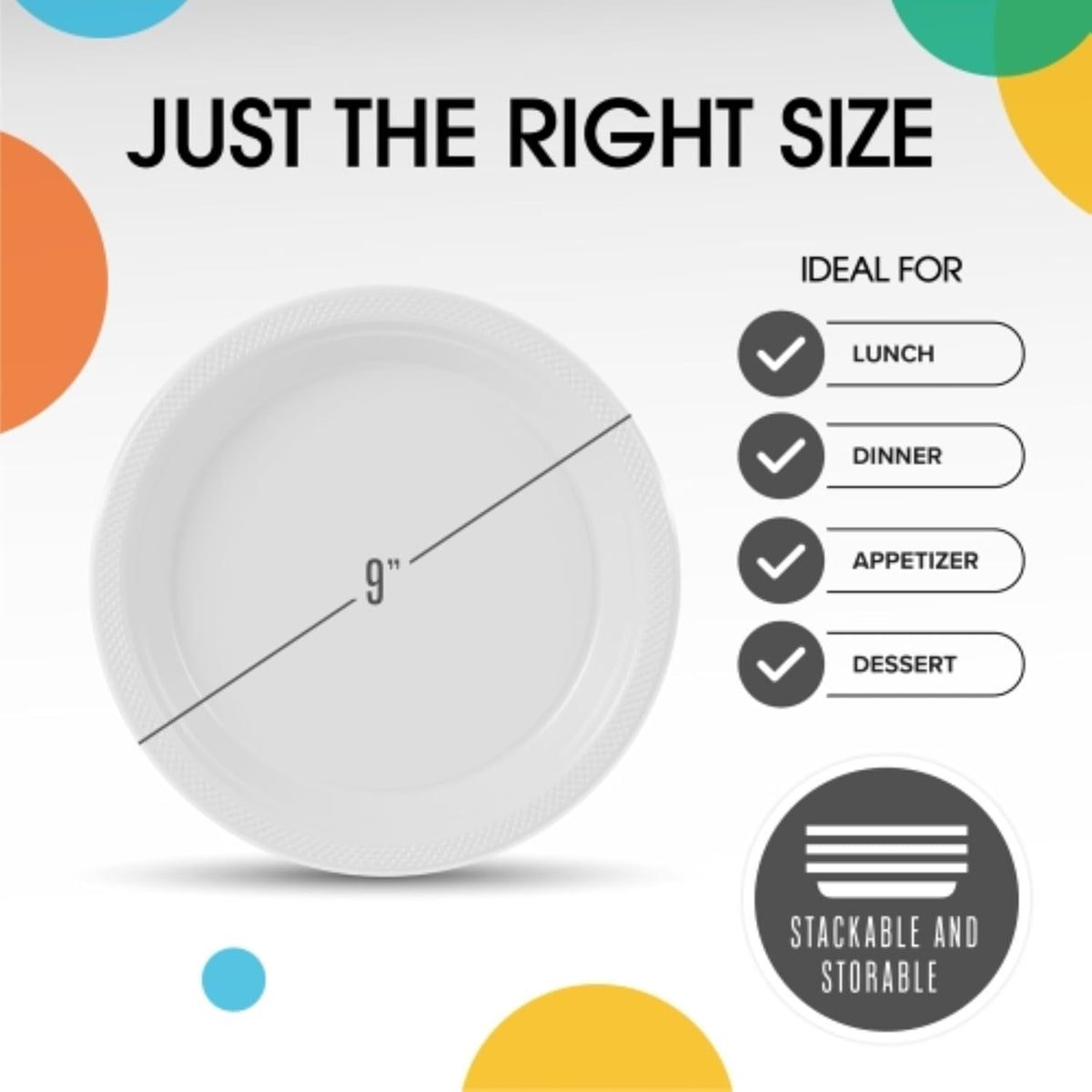 Exquisite Party Solids White Plastic Plates For Party 9" White Disposable Plates Heavy Duty Supplies 100 Pcs Plastic Dinnerware Sets Heavy Duty 350 GSM Disposable Dinnerware Set