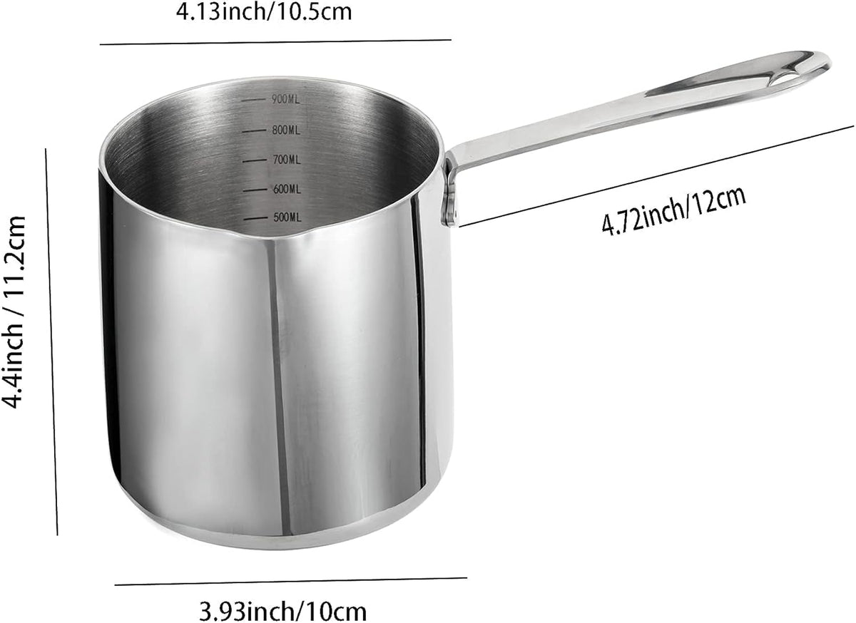 IMEEA Milk Warmer Pot Turkish Coffee Pot 18/10 Tri-Ply Stainless Steel Butter Warmer with Spout (30oz/900ml)