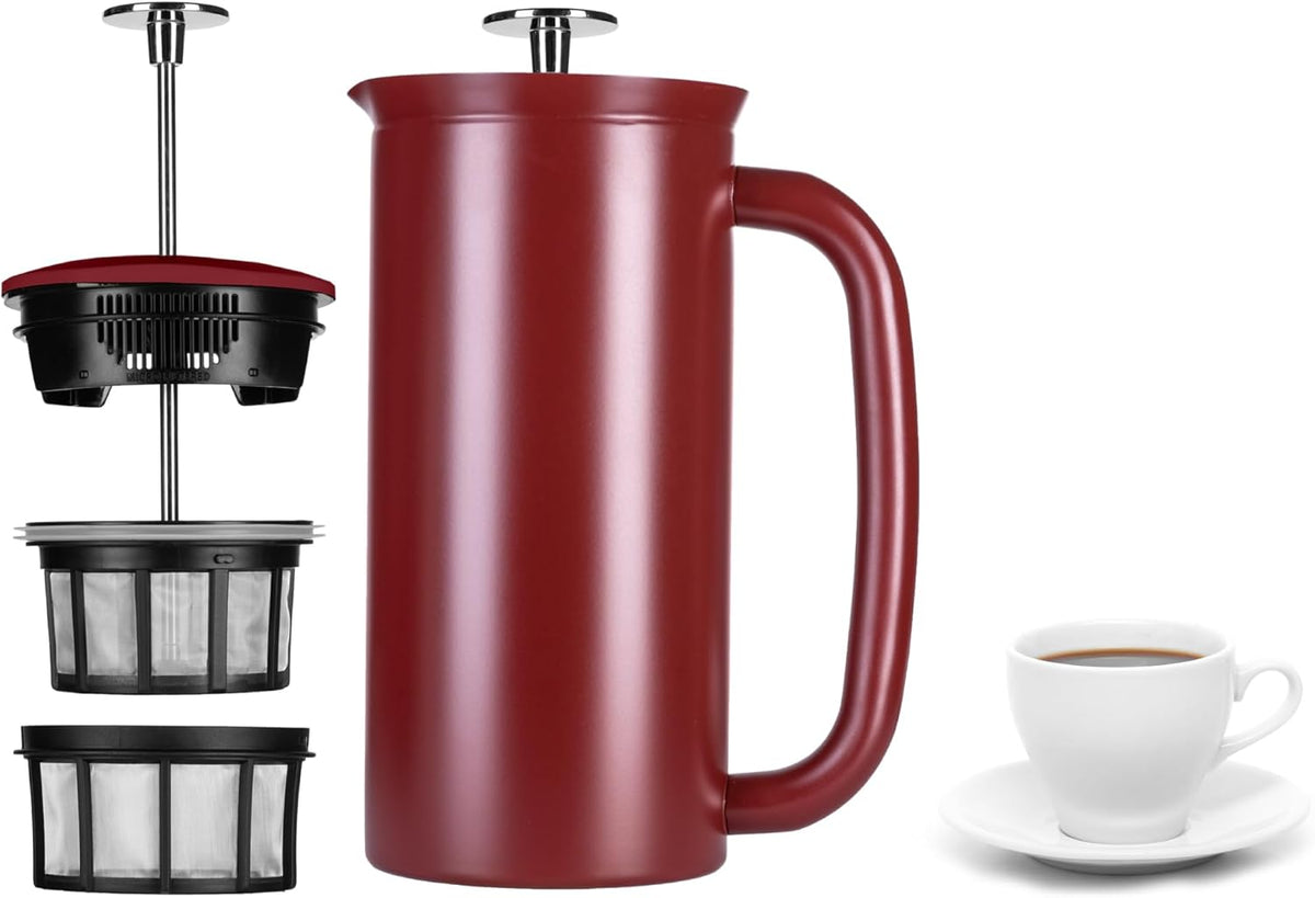 ESPRO P7 French Press Coffee Maker - Double-Walled Stainless Steel Insulated with Micro-Filter, 18 Ounces, Cranberry