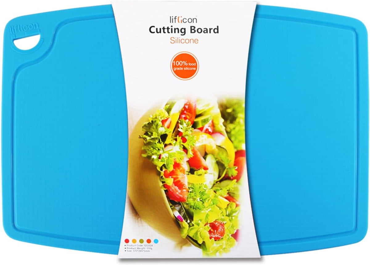 Extra Large Thick Silicone Cutting Boards for Kitchen 14.6'' x 10.43'' Flexible Cutting Chopping Boards/Mats Non-slip Deep Drip Juice Groove, Dishwasher Safe-Blue