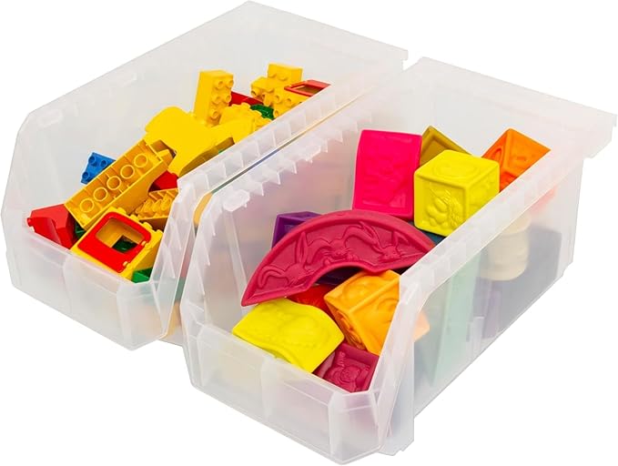 Plastic Containers for Organizing and Storage Bins for Closet, Kitchen, Office, Garage or Pantry Organization, Stackable Bins, Large (14.8" x 8" x 7"), 6-Pack, Clear
