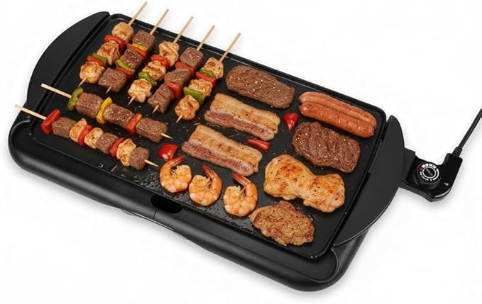 20" Electric Griddle, Ceramic Non-Stick Baking Pan Attemperation Griddle, 1400W Family-Sized Electric Skillet Extra Large Surface and Adjustable Temperature, Slide-Out Drip Tray, Black