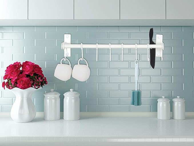 Dseap Pot Rack - Pots and Pans Hanging Rack Rail with 8 Hooks, Double Bars, Pot Hangers for Kitchen, Wall Mounted, White