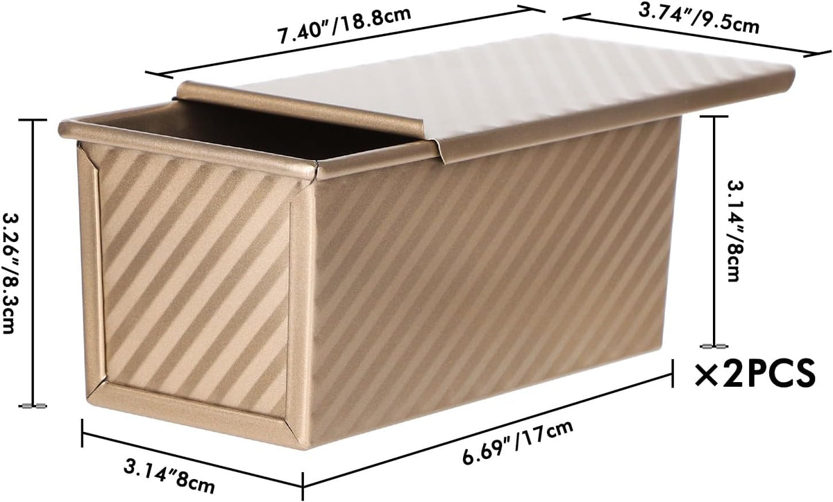 Beasea Pullman Loaf Pan with Lid, 2 Pack 0.5 lb Small Non-Stick Bread Loaf Pans Carbon Steel Mini Bread Toast Box for Homemade Bread Toast Oven Baking - Gold