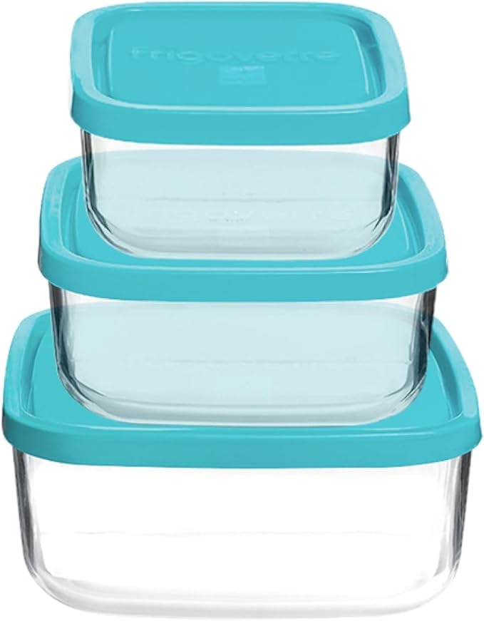 Bormioli Rocco Frigoverre Square Glass Food-Storage Containers with Lids, Set of 3