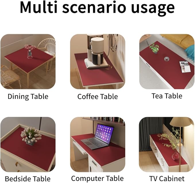 Leather Table Cover,1.8mm Thick,36x54 Inch Table Protector,Table Protector for Dining Room Table,Table Protectors for Rectangle Tables.(Black+Wine Red,36x54)