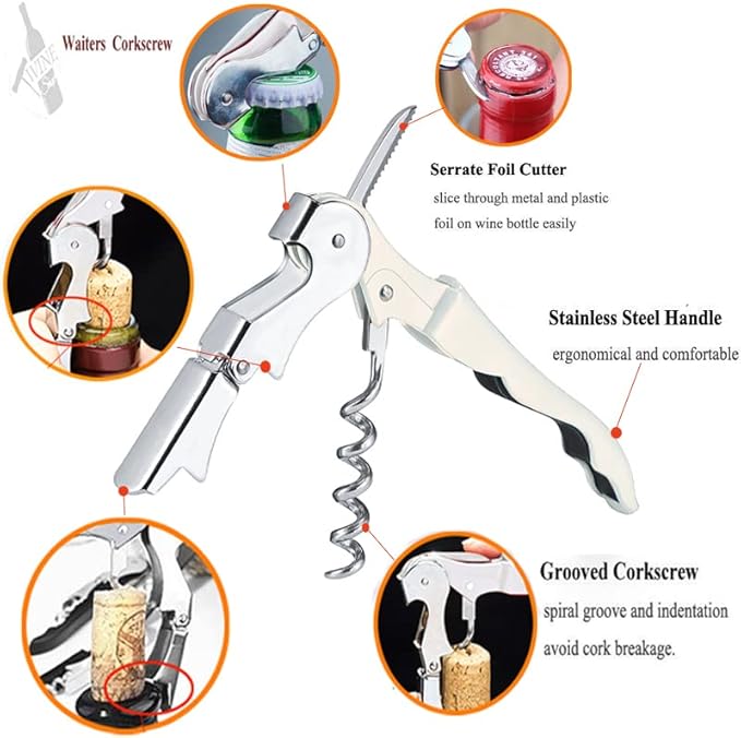 Professional Waiter Corkscrew Wine Openers Set, Heavy Duty Stainless Steel Hinges Wine Key for Restaurant Waiters, Sommelier, Bartenders