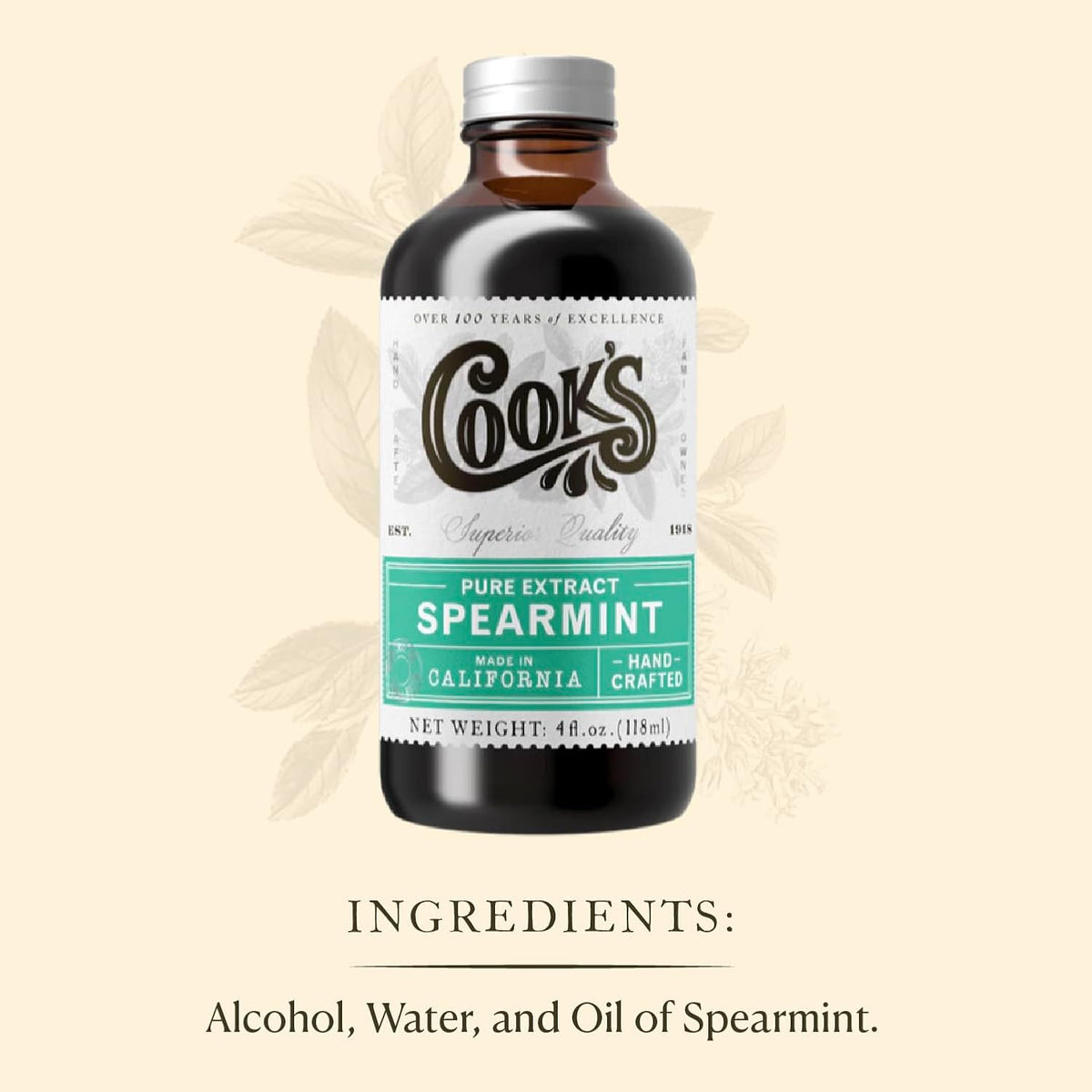 Cook's, Spearmint Extract for Baking, Candies, Chocolates, Tea, Beverages, 4 oz