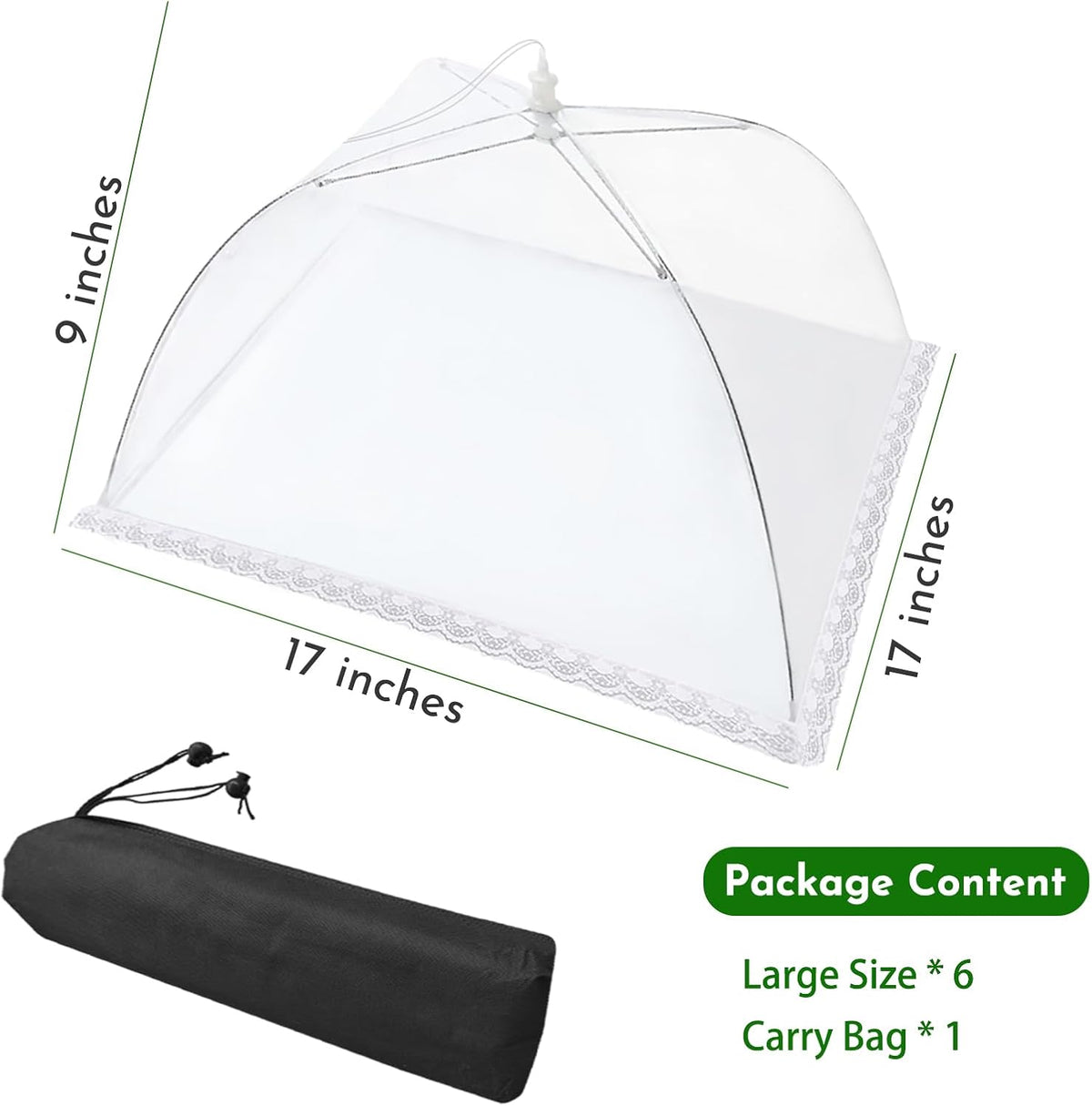 Mesh Food Covers for Outside - Upgraded 6 Pack Large 17x17 in Food Tent Food Cover Outdoors Party Collapsible Picnic Nets Umbrella Mesh Screen Pop Up Food Dome (White)