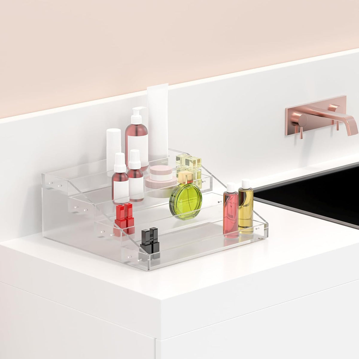 PMMASTO Widen Tiered Spice Rack, Seasoning Organizer, Clear Acrylic Vertical Shelves Can Organizer for Countertop, Cabinet, Pantry, Kitchen Organization and Storage - 4 Tier