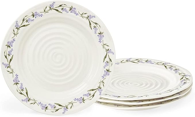 Portmeirion Sophie Conran Lavandula 11" Dinner Plate, Set of 4, Lavender Floral Pattern in Soft Purple-Green - Porcelain Plates for Garden Brunches, Spring Dinners, Weddings & Seasonal Entertaining