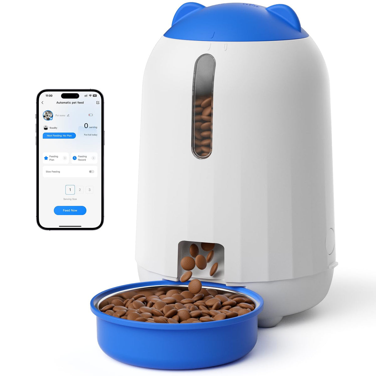 PAPIFEED Automatic Cat Feeder with App, 2.4G WiFi Cat Food Dispenser, 3L Timed Cat Feeders for Dry Food, 10 Meals/Day, 6 Portions/Meal, Dual Power Supply Smart Pet Feeder for Cat, Blue