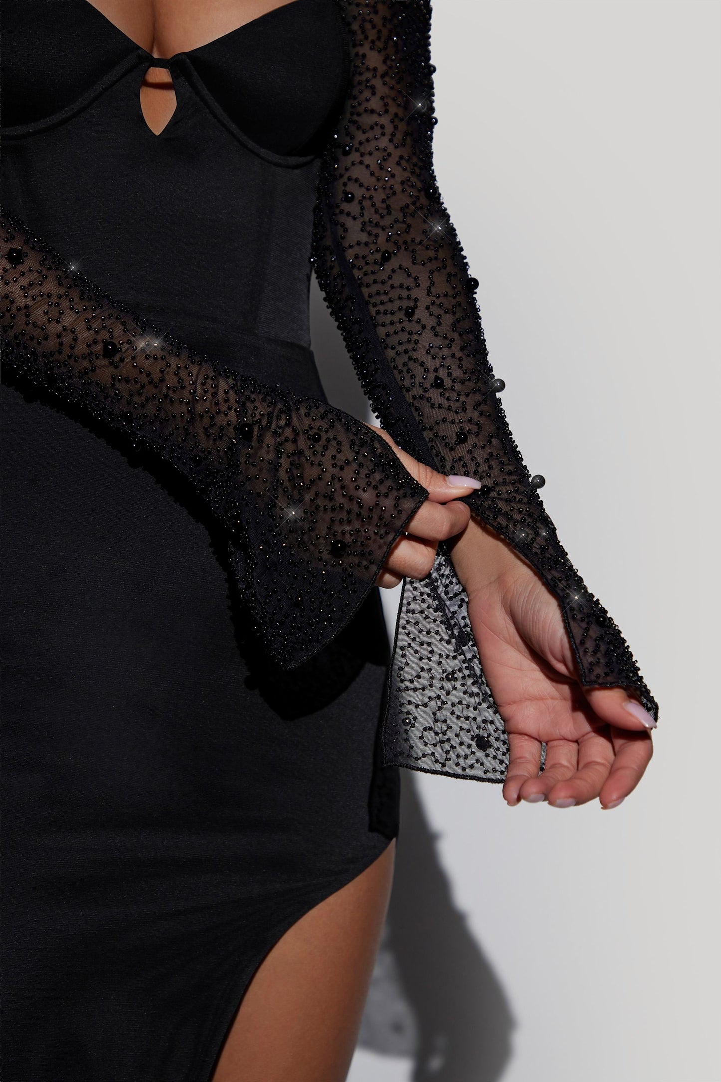 Embellished Side Split Maxi Dress in Black