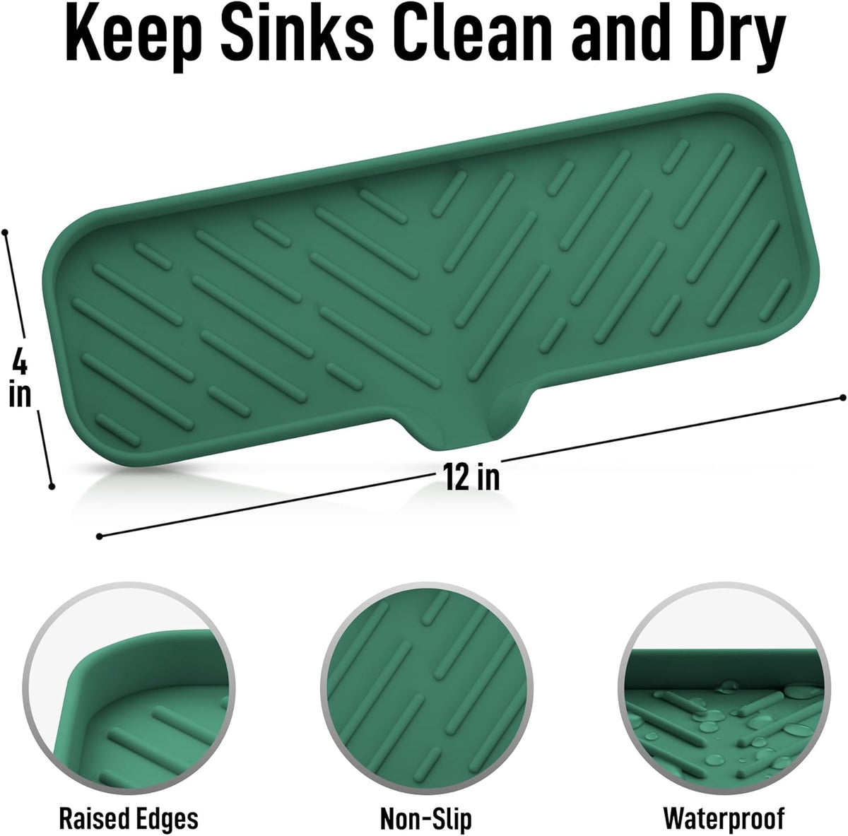Zulay Kitchen Large Silicone Sponge Holder (12x4) – Flexible Sink Organizer Tray for Kitchen & Bathroom – Multipurpose Soap Dish for Sponges, Makeup, Trinkets & More (Pine Green)