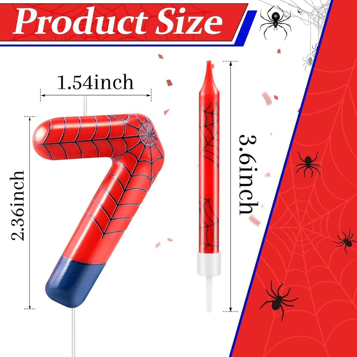 13 Pcs Spider Themed Birthday Candle Set Red Spider Theme Number 7 Candle Cake Topper for Boys Girls Birthday Decoration Spider Party Decoration Supplies (Number 7)