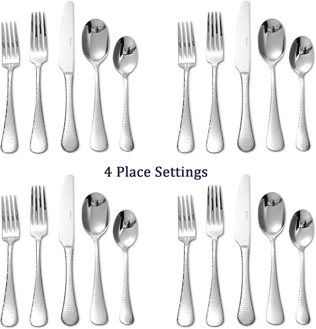 Flatware Set for 4, Barenthal Heavy Duty Silverware Set 20 Piece, Mirror Finish, Dishwasher Safe, Hammered Premium 18/10 Stainless Steel Cutlery Set for Home Restaurant Wedding Party, Gift
