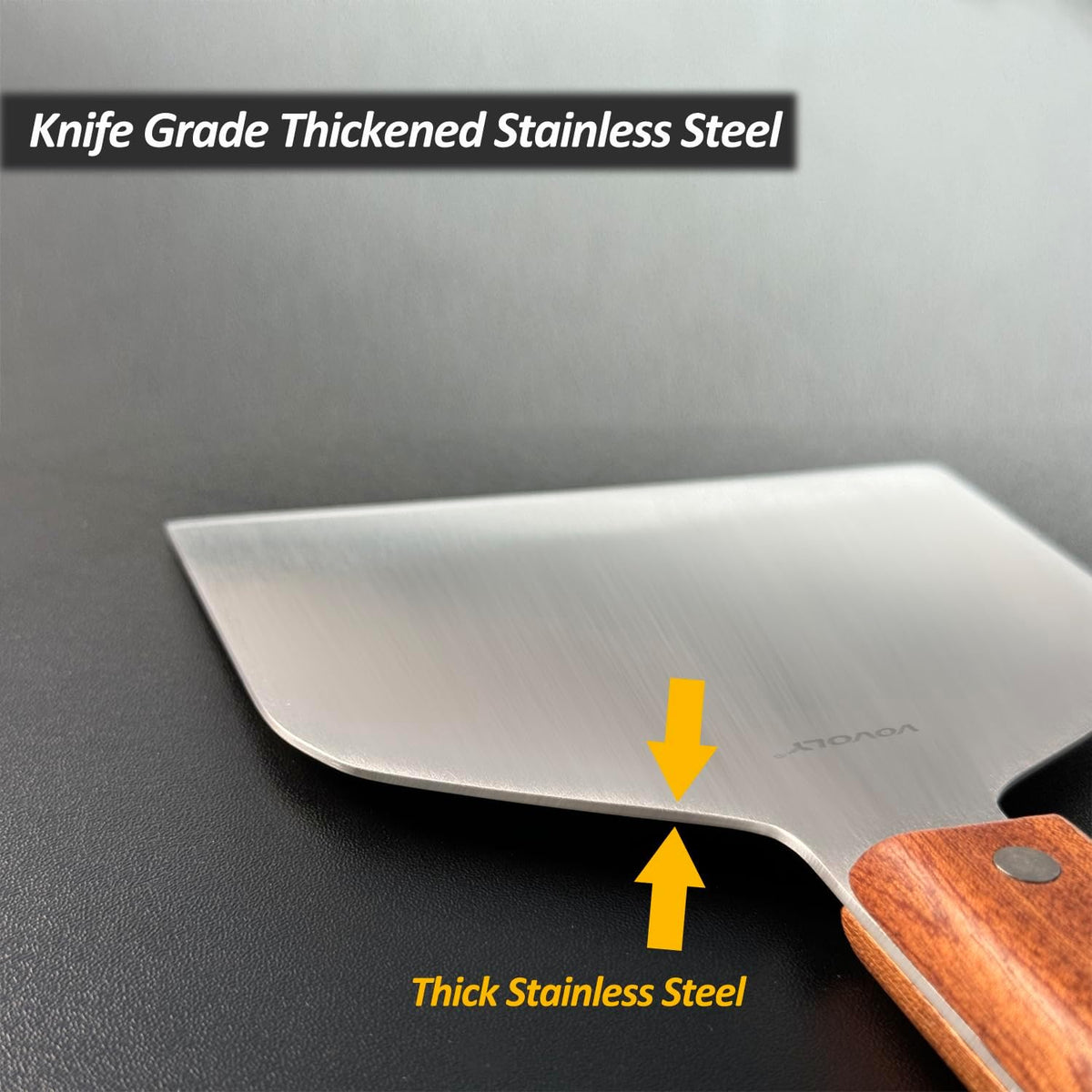 Vovoly Extra Wide Griddle Scraper, 5.5''x5.5'' Smashed Burger Scraper Grill Scraper Spatula Burger Turner - Full Tang Wooden Handle Professional Grade Grill Accessories, Knife Grade Stainless Steel