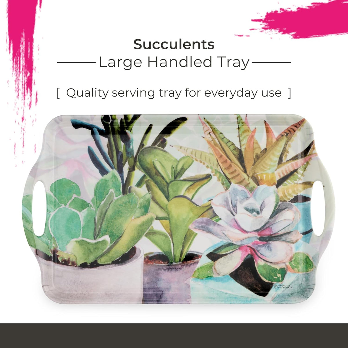Pimpernel Succulents Large Handled Tray - 18.9" x 11.6" Melamine Serveware with Botanical Design - Dishwasher-Safe Decorative Breakfast & Coffee Tray for Hosting & Everyday Use
