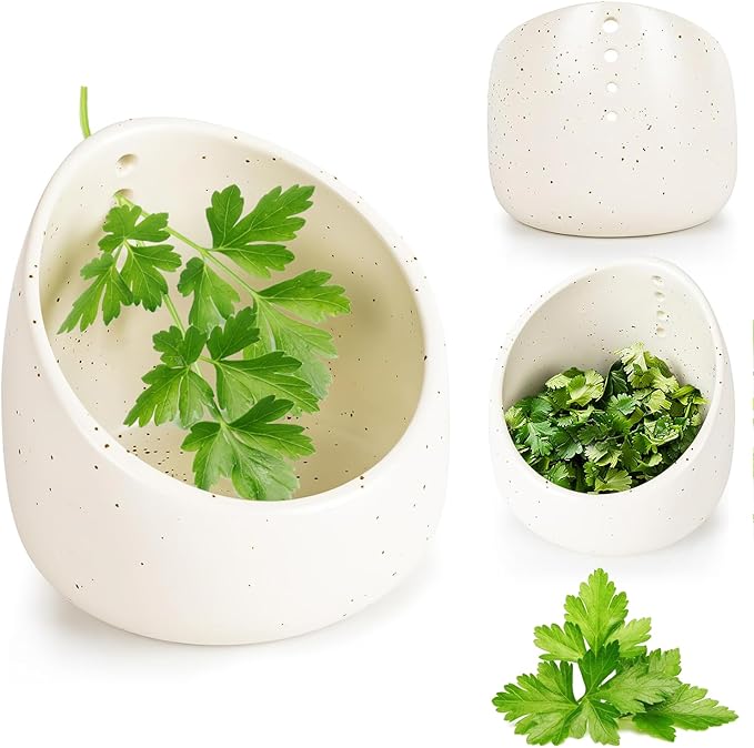 Pottery Herb Stripper Bowl, Handmade Ceramic Herb Peeling Bowl, for Separating Leaves and Stems (White)