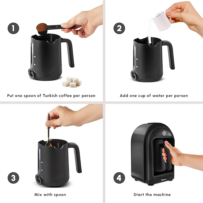 KARACA Hatır Turkish Coffee Maker, 5 Cups Electric Turkish Coffee Machine with Ember Mode, Automatic Temperature Control, Overflow Protection, Audible & Visual Alerts, Shiny Black