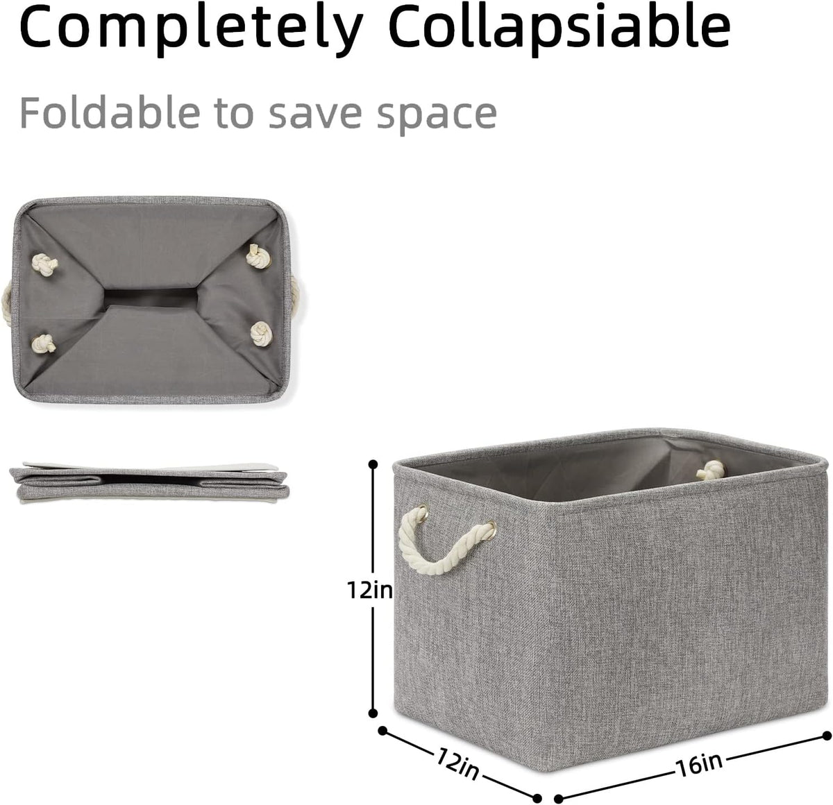 DULLEMELO Fabric Storage Bins 16x12x12 inches, Large Rectangular Storage Baskets 2 Pack, Collapsible Storage Organizer Decorative Storage Boxes for Closet, Toys, Clothes, Home, Office (Grey)
