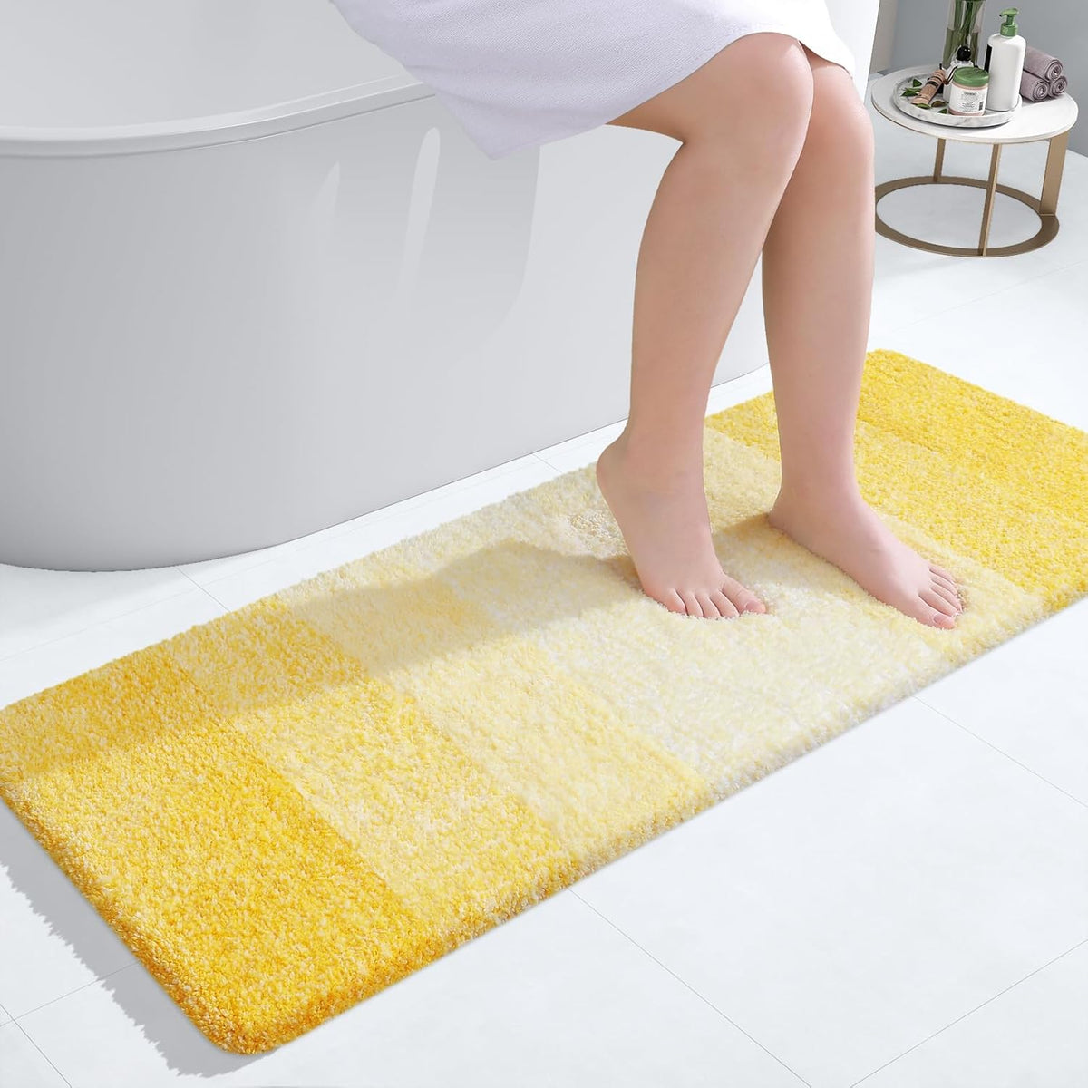 OLANLY Bathroom Runner Rugs 47x17, Extra Soft Absorbent Microfiber Bath Rugs, Rubber Backing, Quick Dry, Machine Washable Bath Mats for Bathroom Floor, Tub and Shower, Home Decor Accessories, Yellow