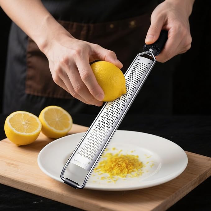 Lemon Zester and Cheese Grater with Secure-Grip Handle - Stainless Steel, 15x1.4 inches