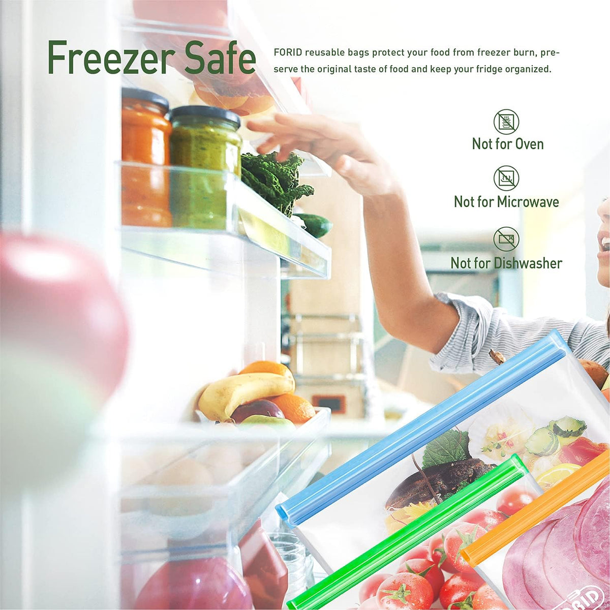 FORID 24 Pack Reusable Food Storage Bags, Silicone Gallon Freezer Bags, Sandwich Snack Resealable Lunch Bags, Extra Thick Leakproof for Marinate Food, Fruit Cereal Travel Items Home Kitchen