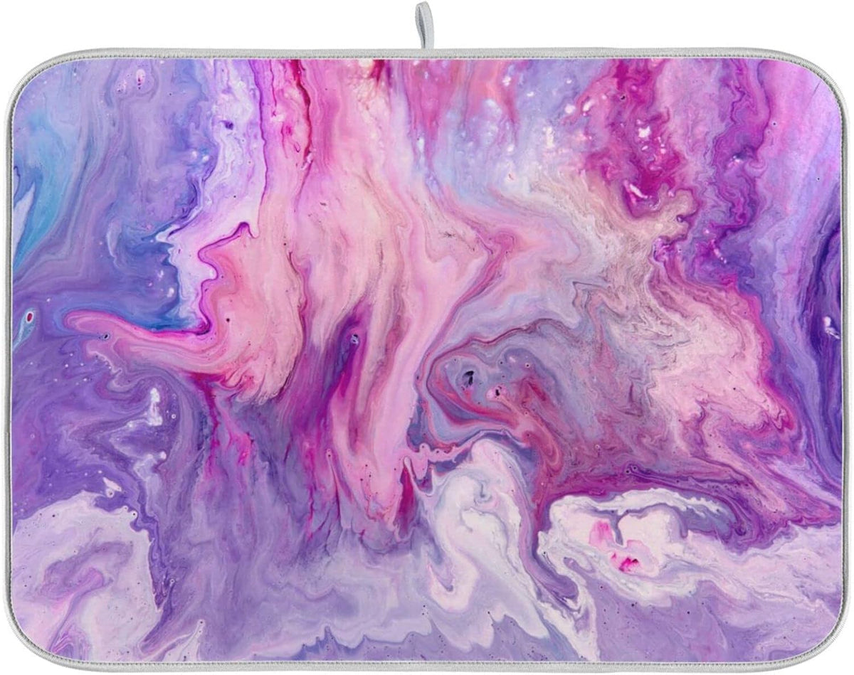 Super Absorbent Dish Drying Mat, Microfiber Fast-Drying Dish Mat, 24" x 18" , Kitchen Dish Drying Pad, Abstract Purplr Pink Marble Paint