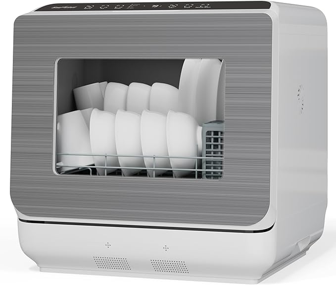 Sunvivi Portable Dishwasher with 152OZ Water Tank, 18" Countertop Dishwasher Machine fits up to 12" plates, Energy Star, 6 Preset Mode, 12H Delay Start, Small Dish Washer for Dorm RV&Apartment, White