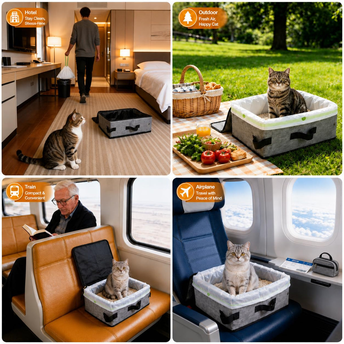 SZEE Travel Litter Box for Cats with Zipped Lid with 3 Pcs Liner Bags