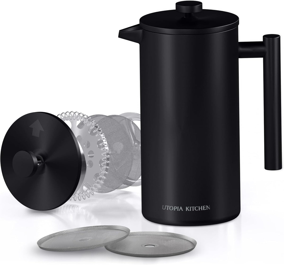 Utopia Kitchen Stainless Steel French Press Coffee Maker 12 Oz, French Press Tea Maker, Cold Brew Portable Travel Coffee Presses, Tea Press Gifts Black