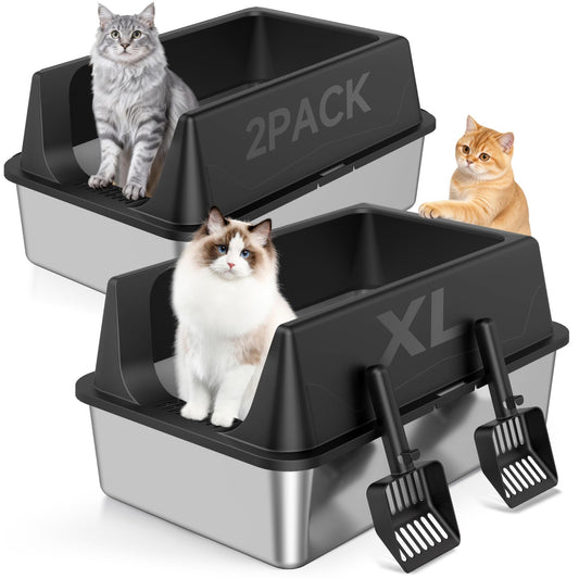 Tevila 2 Pack XL Stainless Steel Litter Box with High Sides for Large Cat
