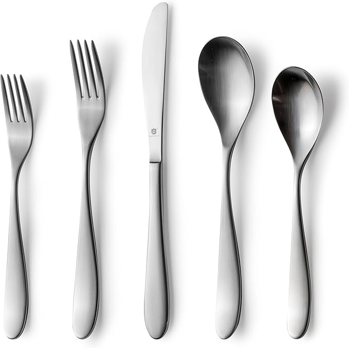 Matte Silverware Set, 18/10 Stainless Steel Satin Flatware, Modern Brushed Finish Cutlery, Dishwasher Safe & Durable, Built to Last (60-Piece, Marettimo)