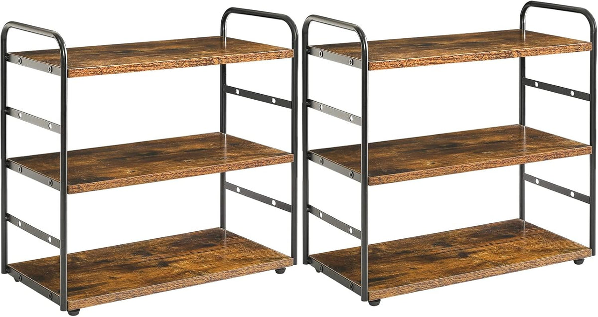IBUYKE Set of 2 3-Tier Bathroom Counter Organizer, Tray Countertop Storage Shelf, Kitchen Spice Rack Standing, Counter Standing Rack Cosmetic Holder, Rustic Brown TWJ001H-2