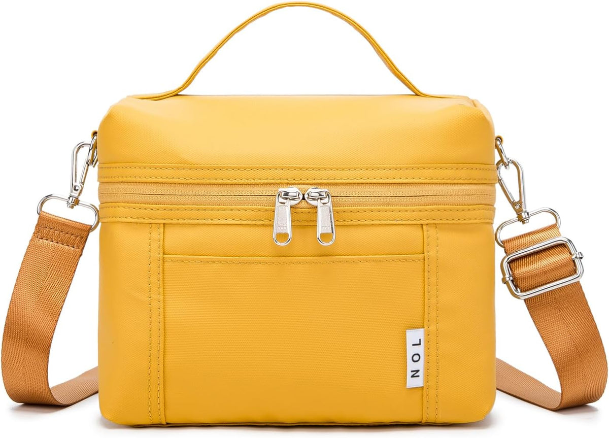 NOL Natural Organic Lifestyle Insulated Lunch Bags for Women Cooler Bag Lightweight Nylon Waterproof Lunch Box For Work (Earth-yellow, Medium(normal))
