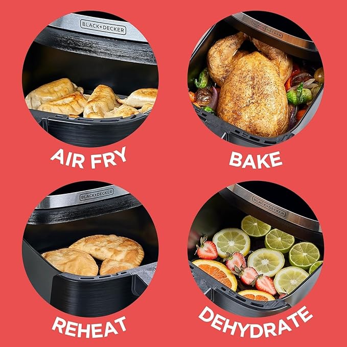 BLACK+DECKER Purifry 8QT Air Fryer, Crispy Deep Fried Taste without the Fat, Plus Bake, Dehydrate, and Keep Food Warm, Digital Touchscreen and Auto Shut-Off