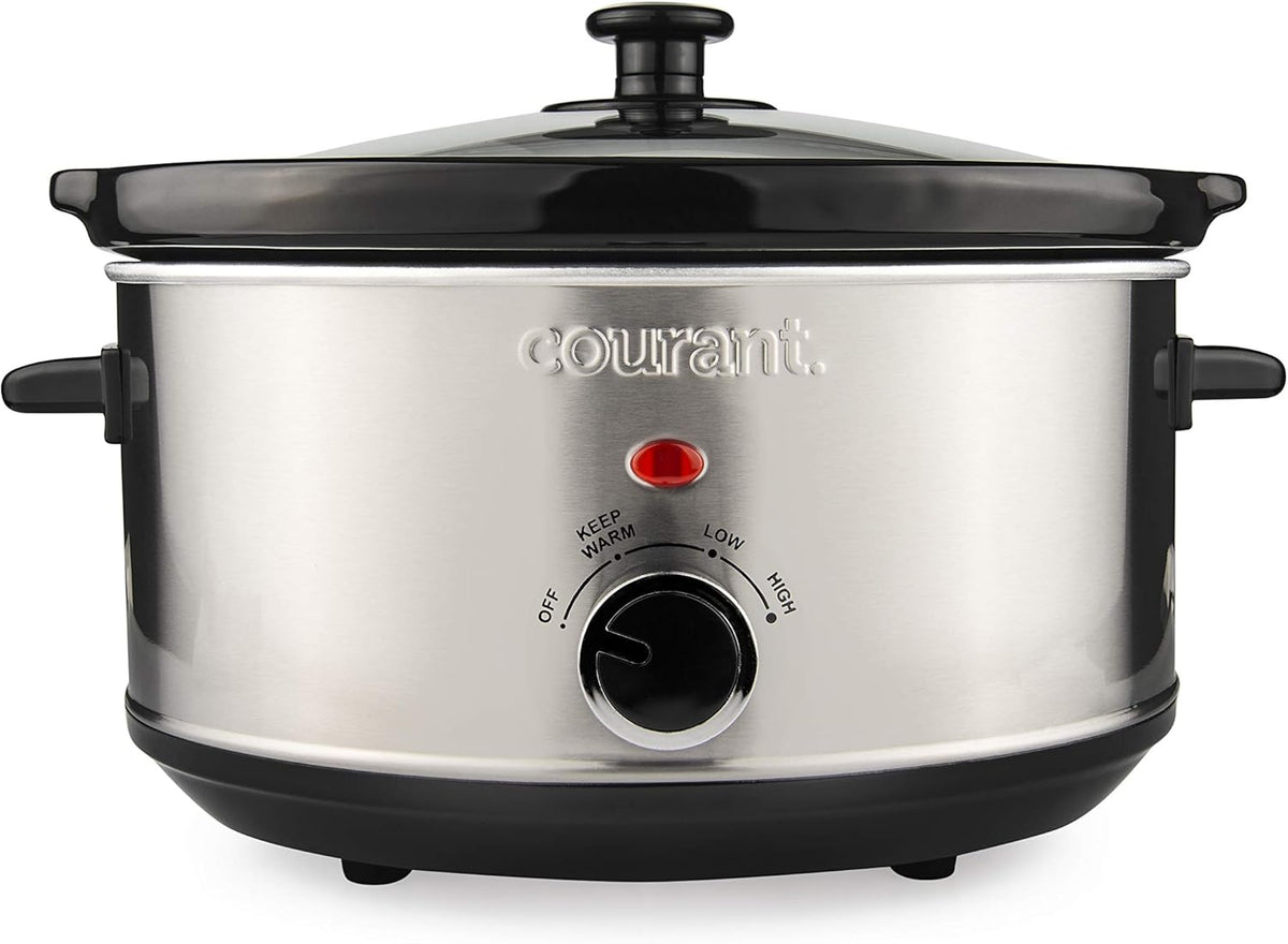 Courant Oval Slow Cooker Crock, with Easy Options 3.5 Quart Dishwasher Safe Pot, Stainless Steel
