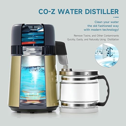 CO-Z Water Distiller, Stainless Steel Distilling Pure Water Machine for Home Countertop Table Desktop, 4L Distilled Water Making Machine, 4 Liter Water Purifier to Make Clean Water for Home