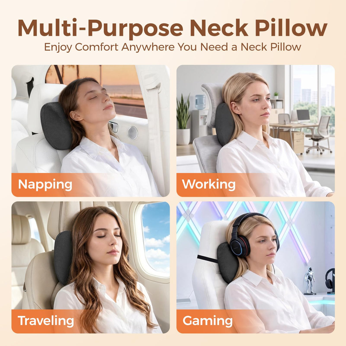 BEBAS Car Headrest Pillow with Adjustable Strap for Neck Support, Black