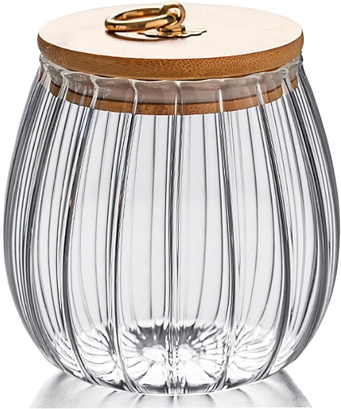 FANTESTICRYAN Glass Coffee Nuts Canister Airtight Storage Jar Petal Decorative Container with Bamboo Lid Metal Handle Easy to Grasp 700ml, 23 FL OZ