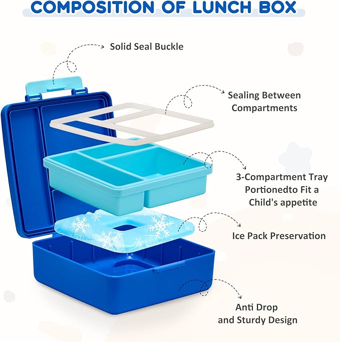 Lunch Box Set with Bento Box Container, 17OZ Stainless Steel Food Soup Thermo, Kids Water Bottle & Portable Insulated Lunch Bag – Leakproof, Hot/Cold Retention for School, Travel(Blue)