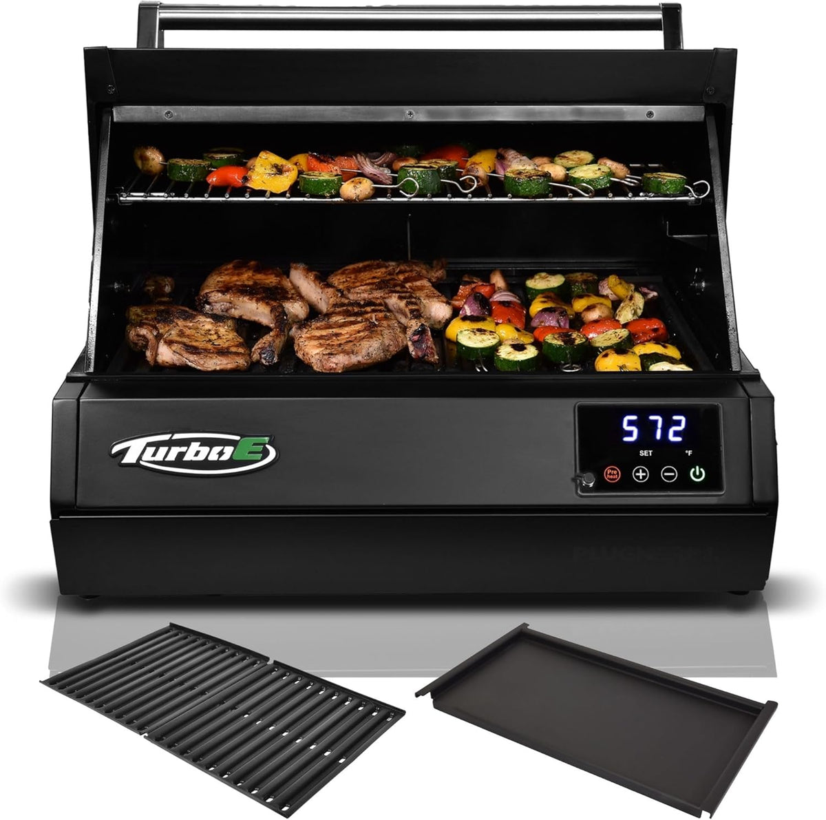 Turbo E Outdoor Electric Grill by PLUGNGRILL - High-Power 1700W Infrared Grill Technology - 24-Inch Smart BBQ Grill with Probe & Digital Display for Precise Cooking & Searing (Turbo E Griddle Set)