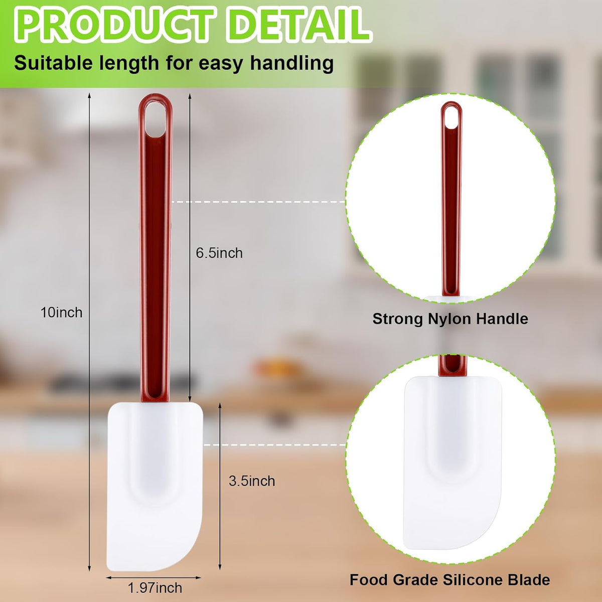 Dandat 9 Pcs Silicone Rubber Spatula, Commercial Spatula 500 Fahrenheit Heat Resistant, Non Stick Heavy Duty Scraper for Kitchen Cook Mix Fry Spread Bake, Dishwasher Safe(Deep Red and White,10 Inch)