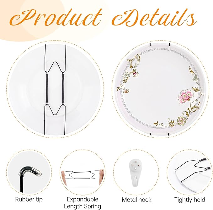 Bilillo 18 pcs Plate Hangers for The Wall, 10/12/14 Inch Invisible Decorative Wall Plate Hangers, Stainless Steel Plates Walls Hanger for Display Various Sizes with Hooks for Decorative (Black)